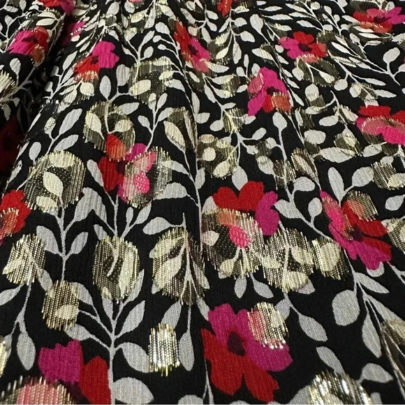 Kate Spade Large Floral Park Silk Sleeveless Ruffle Top Metallic Clip Dot - Picture 7 of 13